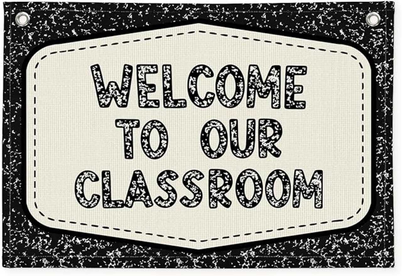 Composition Classroom Decor, Teacher Back To School Canvas Banner Wall Hanging Flag for Elementary Middle School Classroom Must Haves 20x30